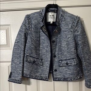 Coach Navy and White Textured Blazer